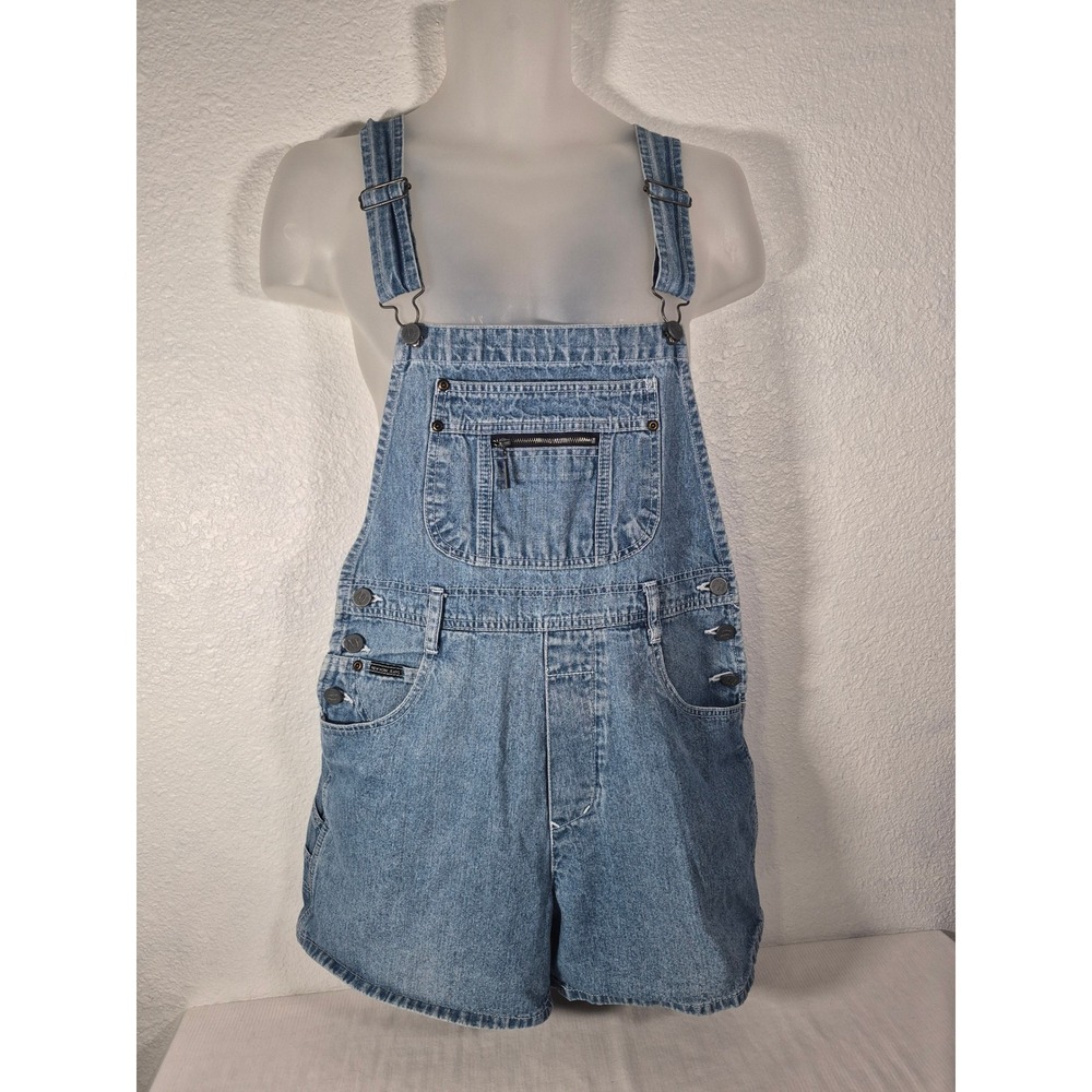 New York Jeans Vintage 90s Denim Shortalls Light Wash Blue Overalls Shorts L
